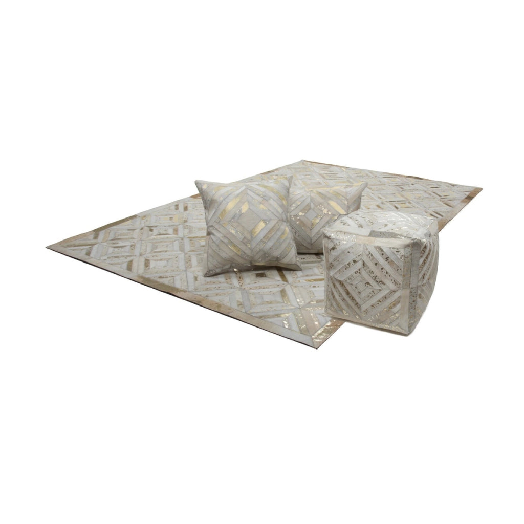 Pouf a cubo Dazzle in pelle avorio e oro
