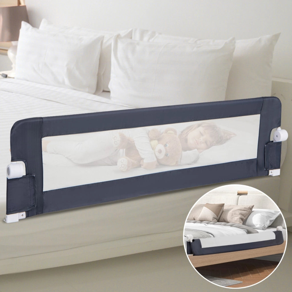 Sponda per letto per bambini con design pieghevole cinghie, Sponda di sicurezza a molle per letto Grigio scuro