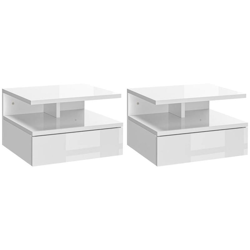 SET DA 2 COMODINI MODERNI SOSPESI CON CASSETTO E MENSOLA IN LEGNO 35X32X22CM