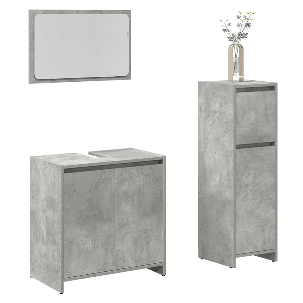 Set Mobili da Bagno | Armadio da bagno 3 pz Grigio Cemento in Legno Multistrato