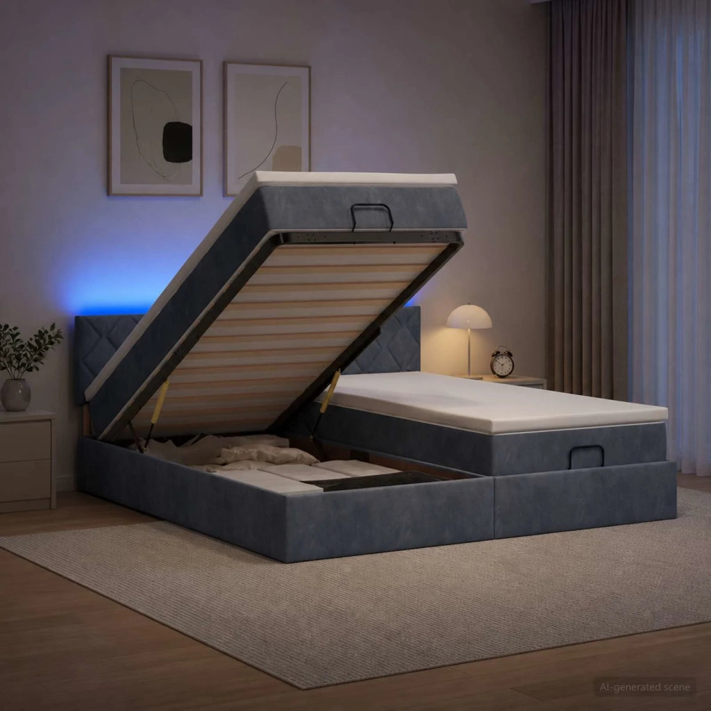 Letto Ottomano con Materasso e LED Grigio Scuro 180 x 200 cm 3457351