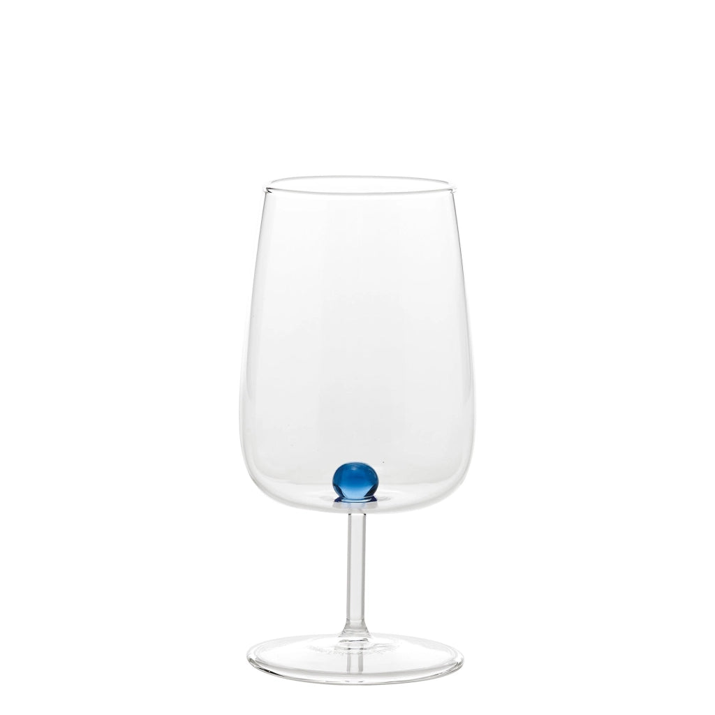 Bilia Set di 6 Calici in Vetro Borosilicato Artigianale con Sfera Colorata Blu Eleganti e Resistenti per Tavola di Design Raffinata ed Originale