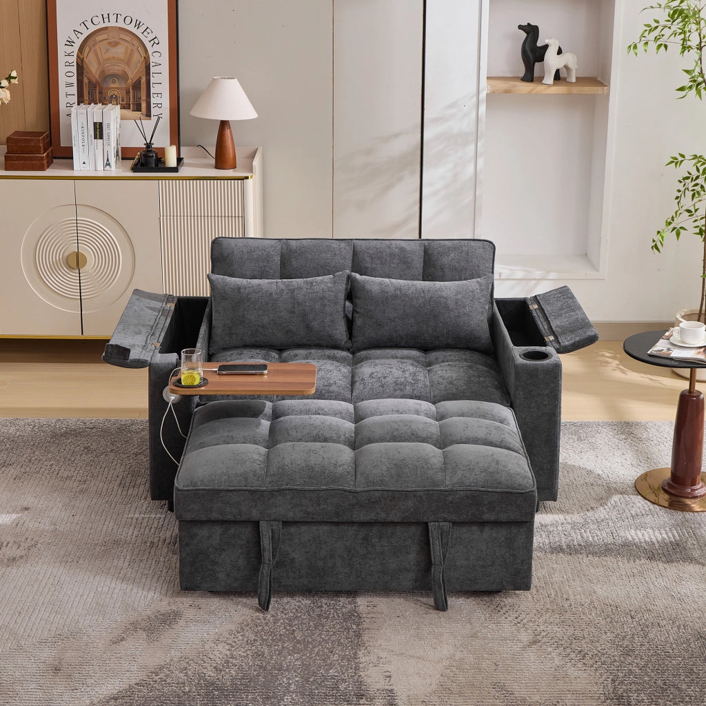 Divano Letto 3 in 1 Estraibile 2 Posti con Tavolo e Porta USB ¨C Xylo ¨C Grigio