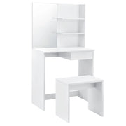 Set di Tavolo da Trucco e Sgabello con Specchio Mensole e Cassetto - Bianco [en.casa]