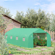 Serra da giardino a tunnel con tetto a doppia falda 595x300x200 cm, copertura verde, struttura in acciaio zincato