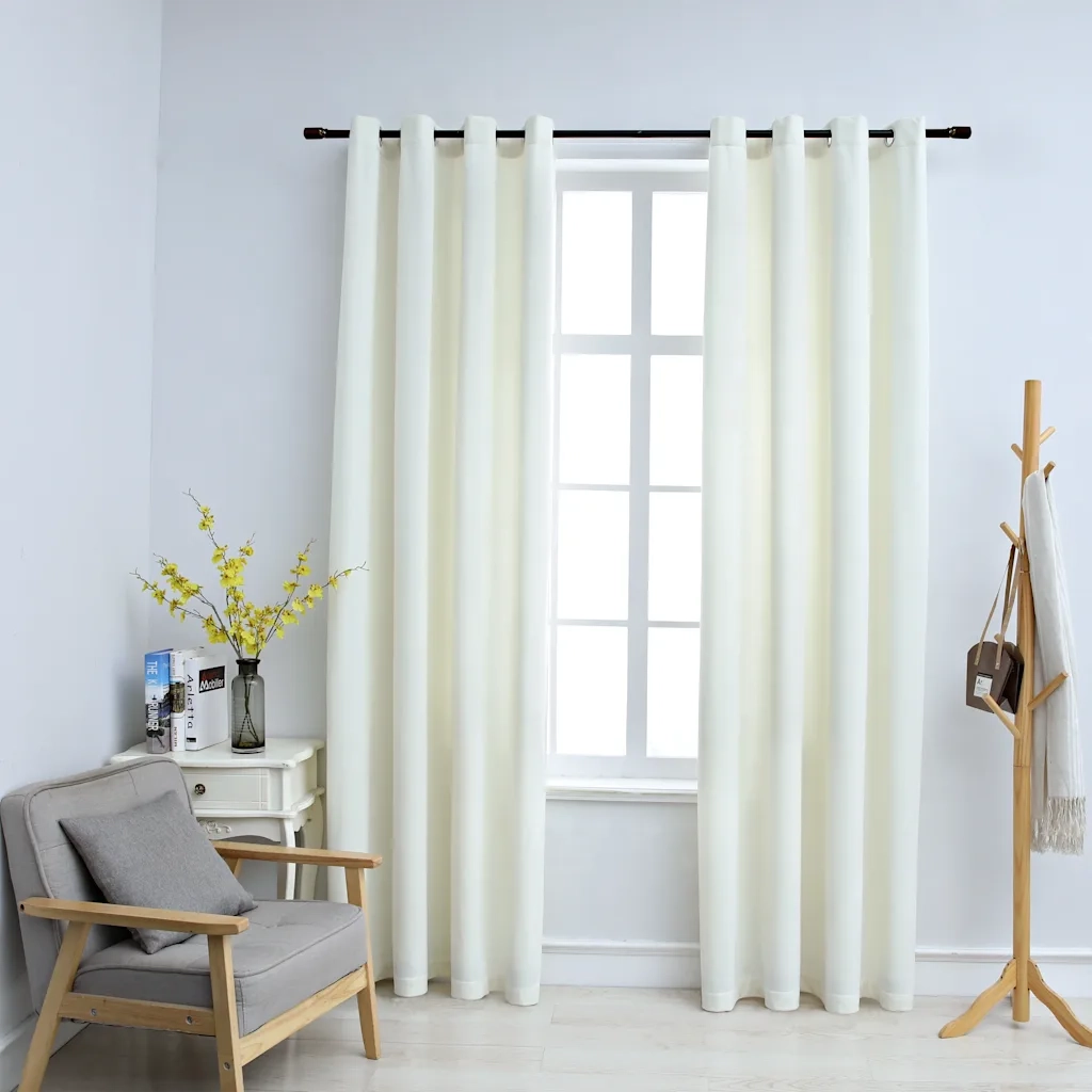 Tende Oscuranti | Tende Blackout con Anelli 2 pz Crema in Velluto 140x175 cm