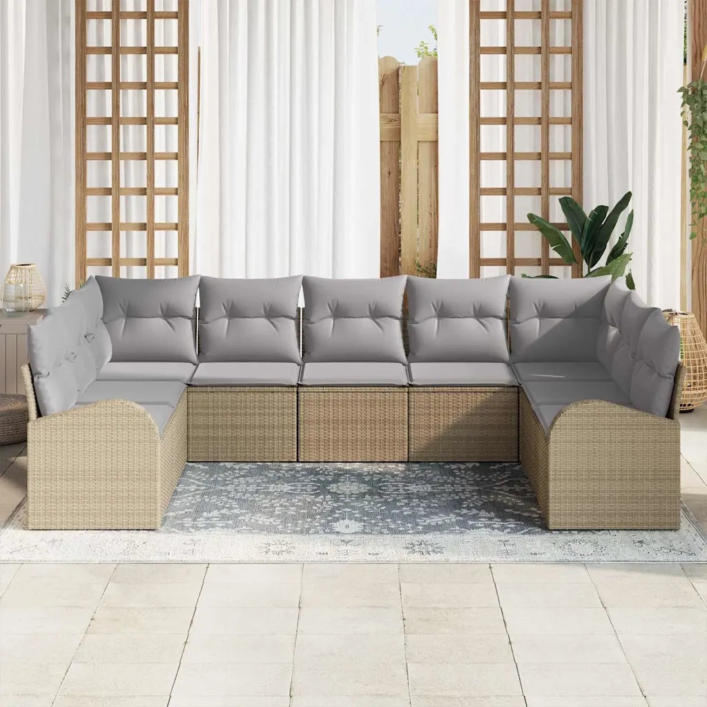 Set di divani con cuscino 9 pcs Beige Rattan in Polipropilene 3346200