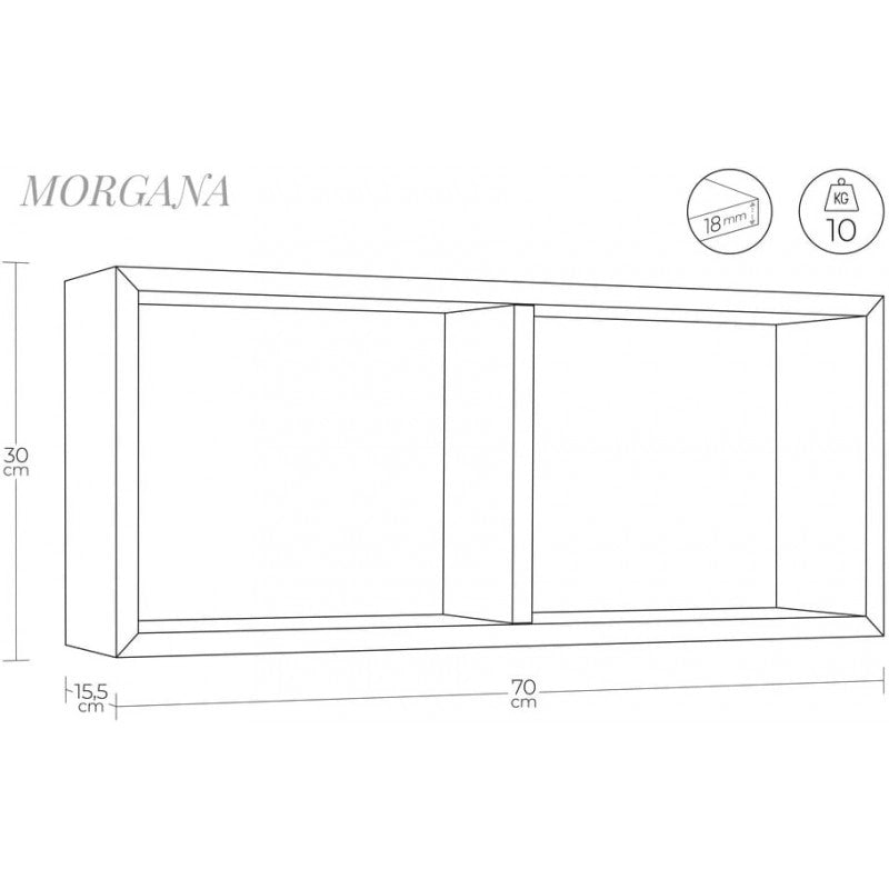Mensola da Muro, Libreria Sospesa, Libreria da Parete, Scaffale da Parete, Olmo, 70x30 p15,5 cm - Morgana