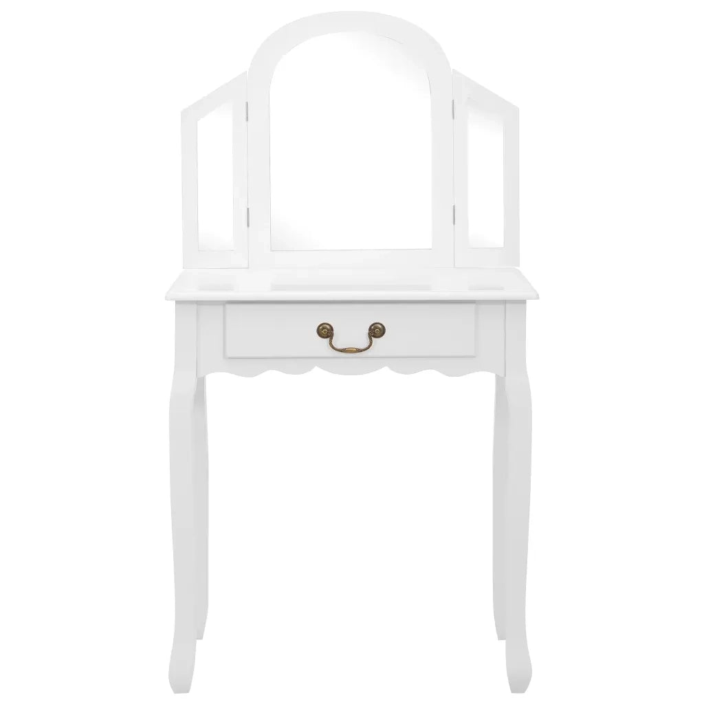 Tavolo da Trucco e Sgabello Bianco 65x36x128 cm Paulownia e MDF cod mxl 67477