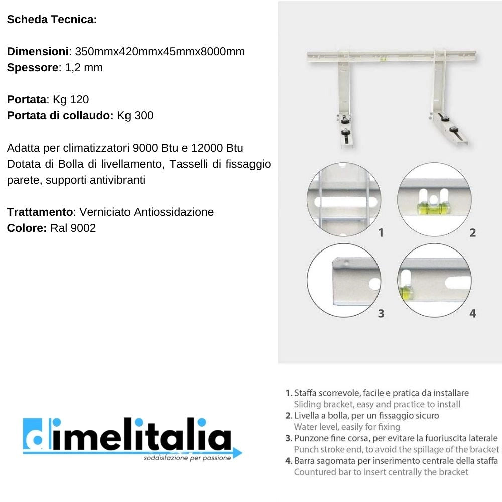 Staffa mensola condizionatore climatizzatore unità esterna 80x42x35 bianca kg 120
