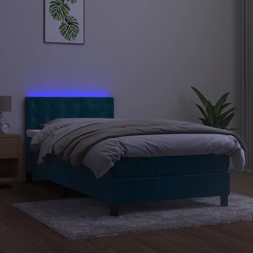 Letto a Molle con Materasso e LED Blu Scuro 80x200cm in Velluto 3134613