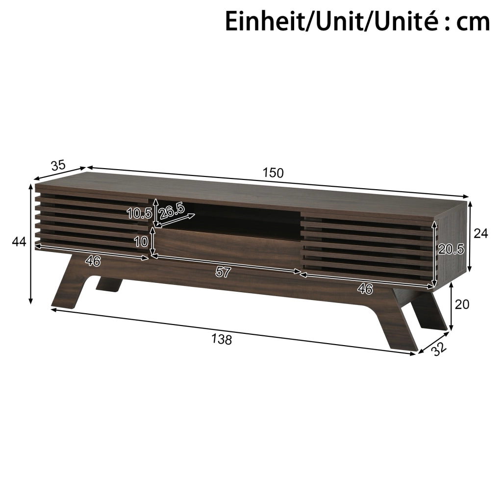 Mobile TV 150x35x44 cm con ante a lamelle in MDF noce