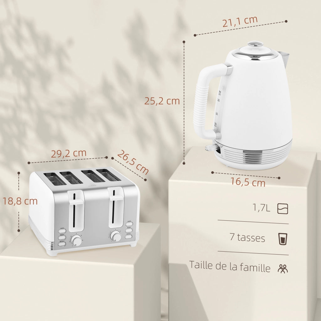Bollitore e Tostapane ¨C Zephmum ¨C Inox 1.7L 2200W 4 Fette Bianco