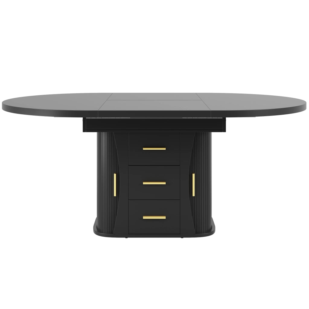 Tavolo da Pranzo Rotondo Allungabile a Ovale ¨C Xylo ¨C Nero, 118-158 cm, 6 Persone