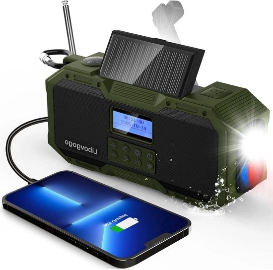 Radio portatile DAB+ FM con altoparlante Bluetooth impermeabile e pannellamento solare - batteria da 4000 mAh e torcia portatile