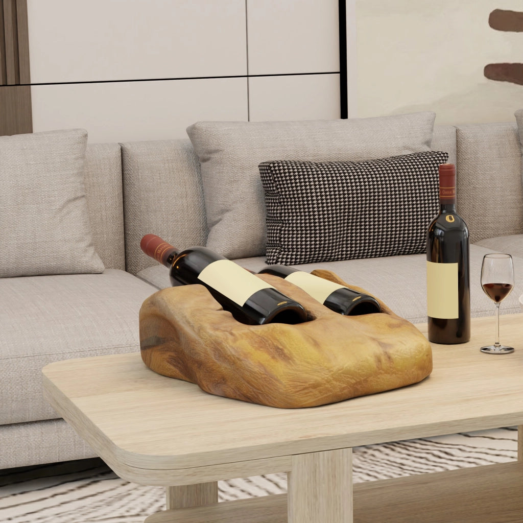Porta bottiglie da vino in legno di abete, design irregolare a doppio scomparto, colore legno