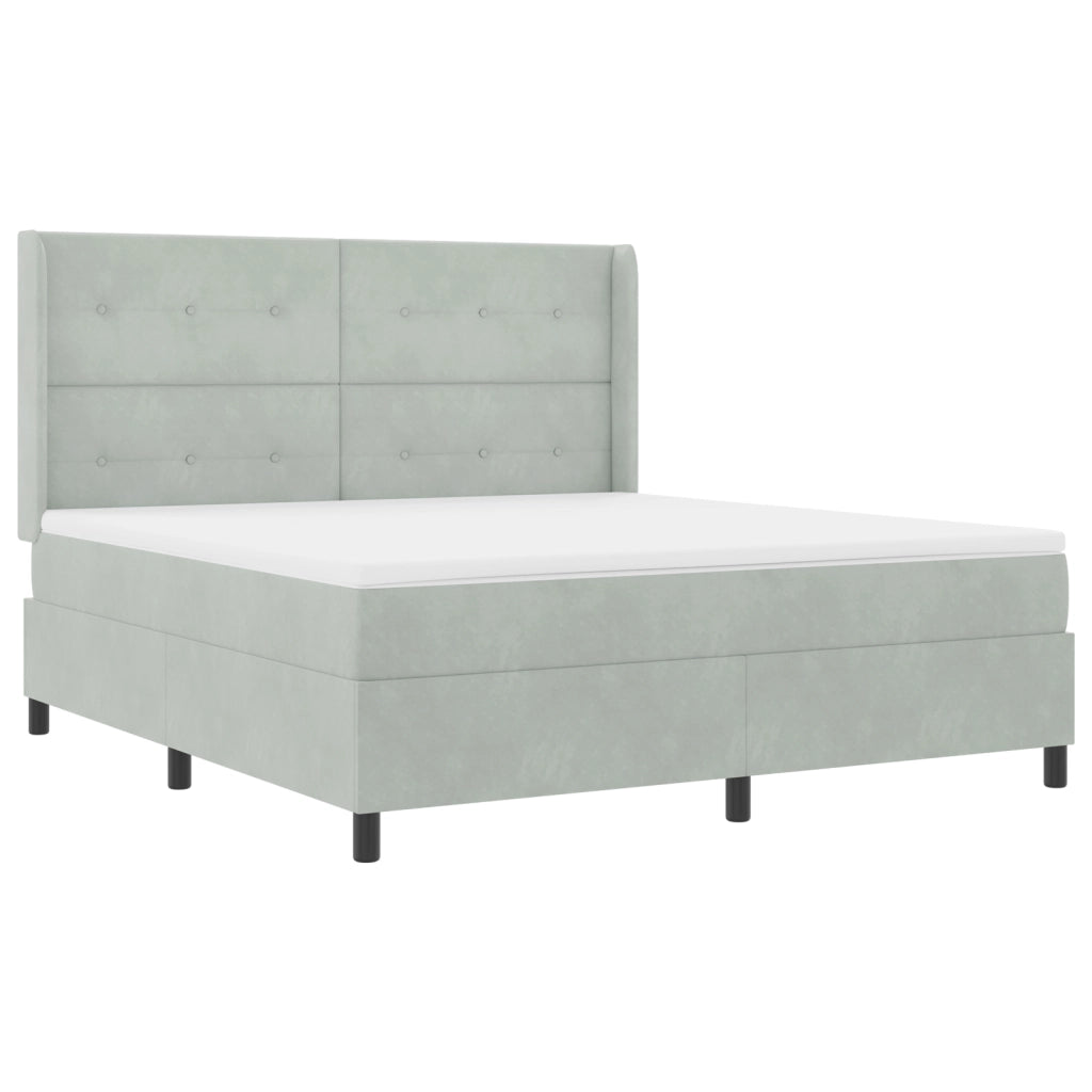 Letto Box Spring con Materasso e Luce LED Grigio Chiaro 180x200 cm Velluto