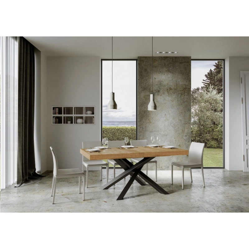 Tavolo allungabile 90x160/420 cm Volantis telaio Antracite - Quercia Natura