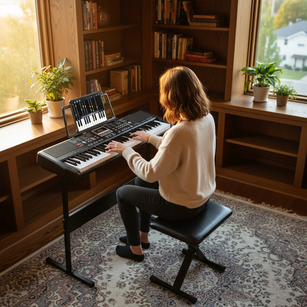 Tastiera pianoforte 61 tasti elettrica 200 ritmi 200 toni 70 demo-Tastiera supporto regolabile sgabello adesivi note principianti adolescenti