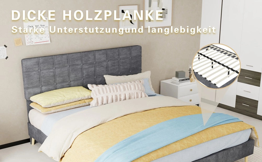 Letto Matrimoniale Imbottito con Materasso ¨C MINIMAL ¨C Tessuto Grigio Scuro 160x200