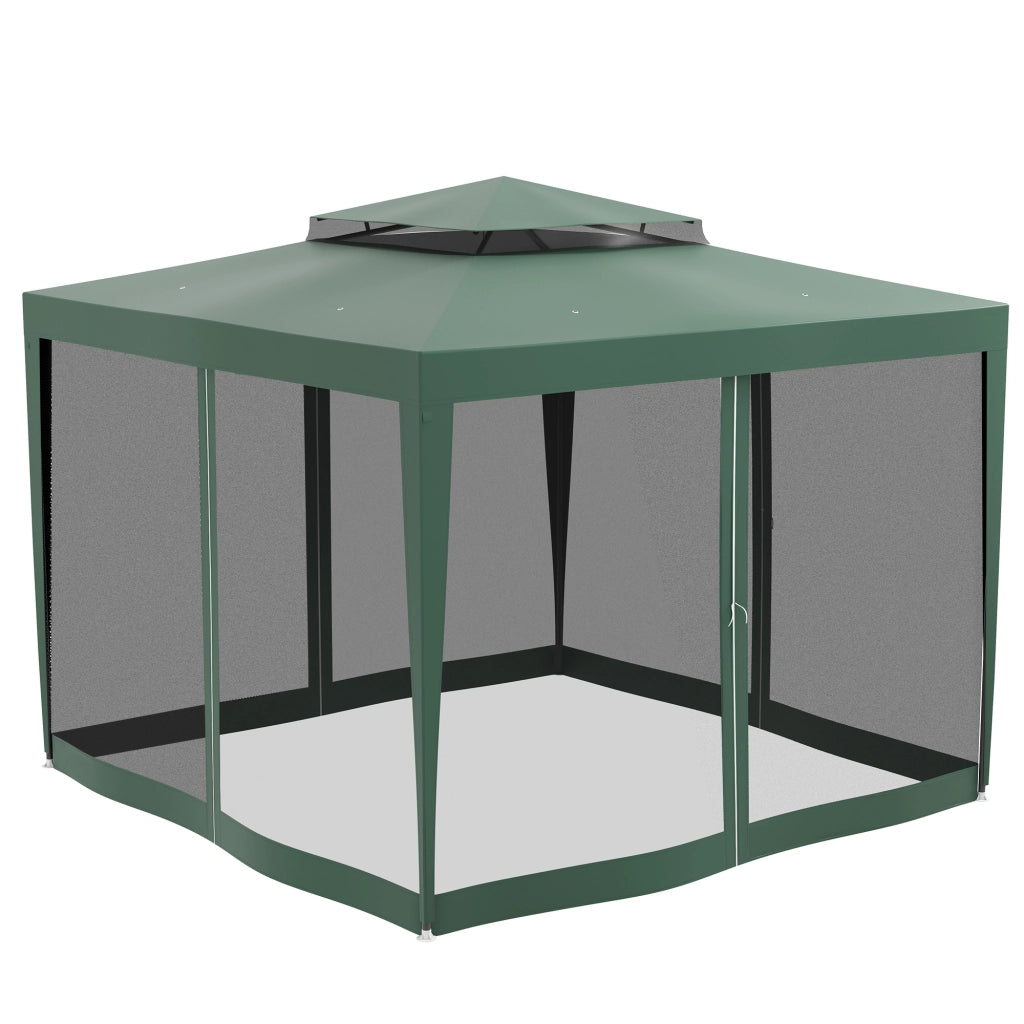 Gazebo da Giardino 3x3m con 4 Zanzariere Laterali Tetto Doppio Telaio Metallo ¨C Xylo ¨C Verde