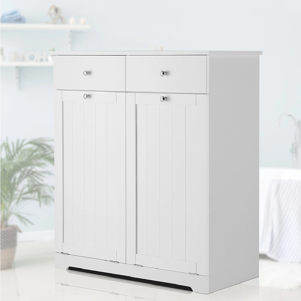 Mobiletto da Bagno 2Cassetti 2Portabiancheria Integrati 70x38 H 90cm Legno Bianco