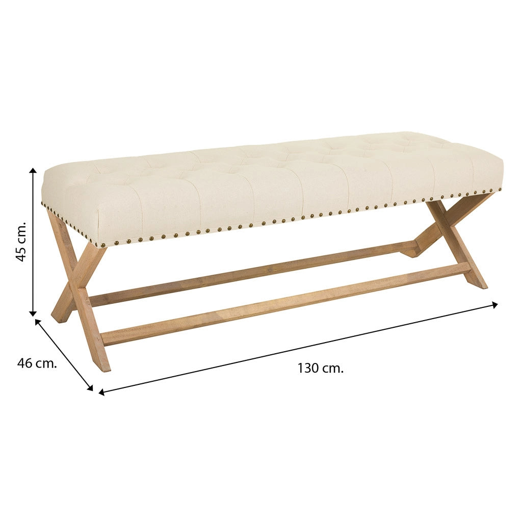 Sgabello imbottita in legno panna 130x46x45h