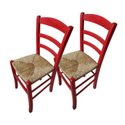 SET 2 SEDIE PAESANA IN LEGNO CON SEDUTA IN PAGLIA E SCHIENALE ALTO 42X40X87H CM  COLORE ROSSO