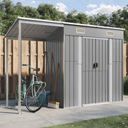Casetta da giardino con tetto allungato grigio chiaro 277x107x181 cm in acciaio 364525