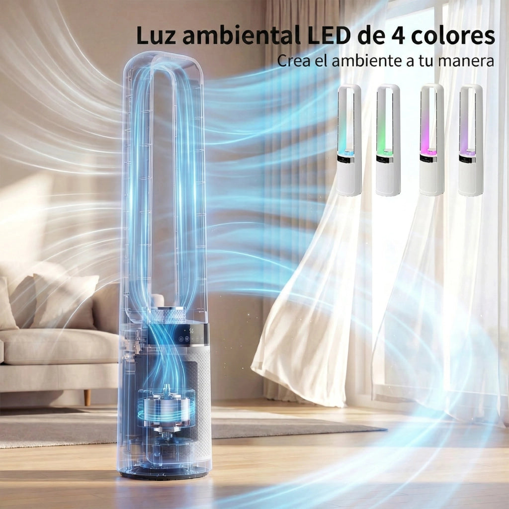 Ventilatore a Torre Senza Pale con Luci LED e Telecomando ¨C Zephmum ¨C Bianco