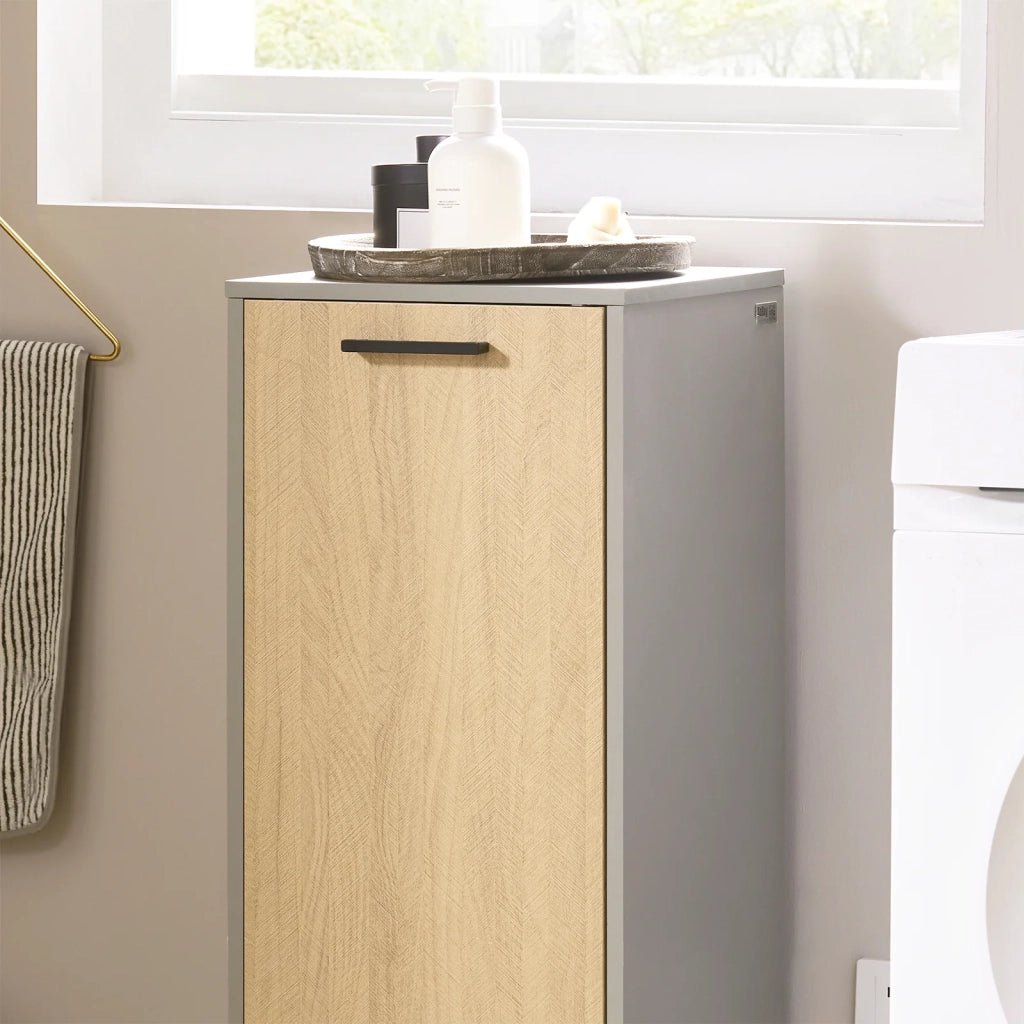 Mobile Bagno Portabiancheria Pieghevole Mobiletto Grigio E Naturale 31.5x30x86.3cm BZR132-NG