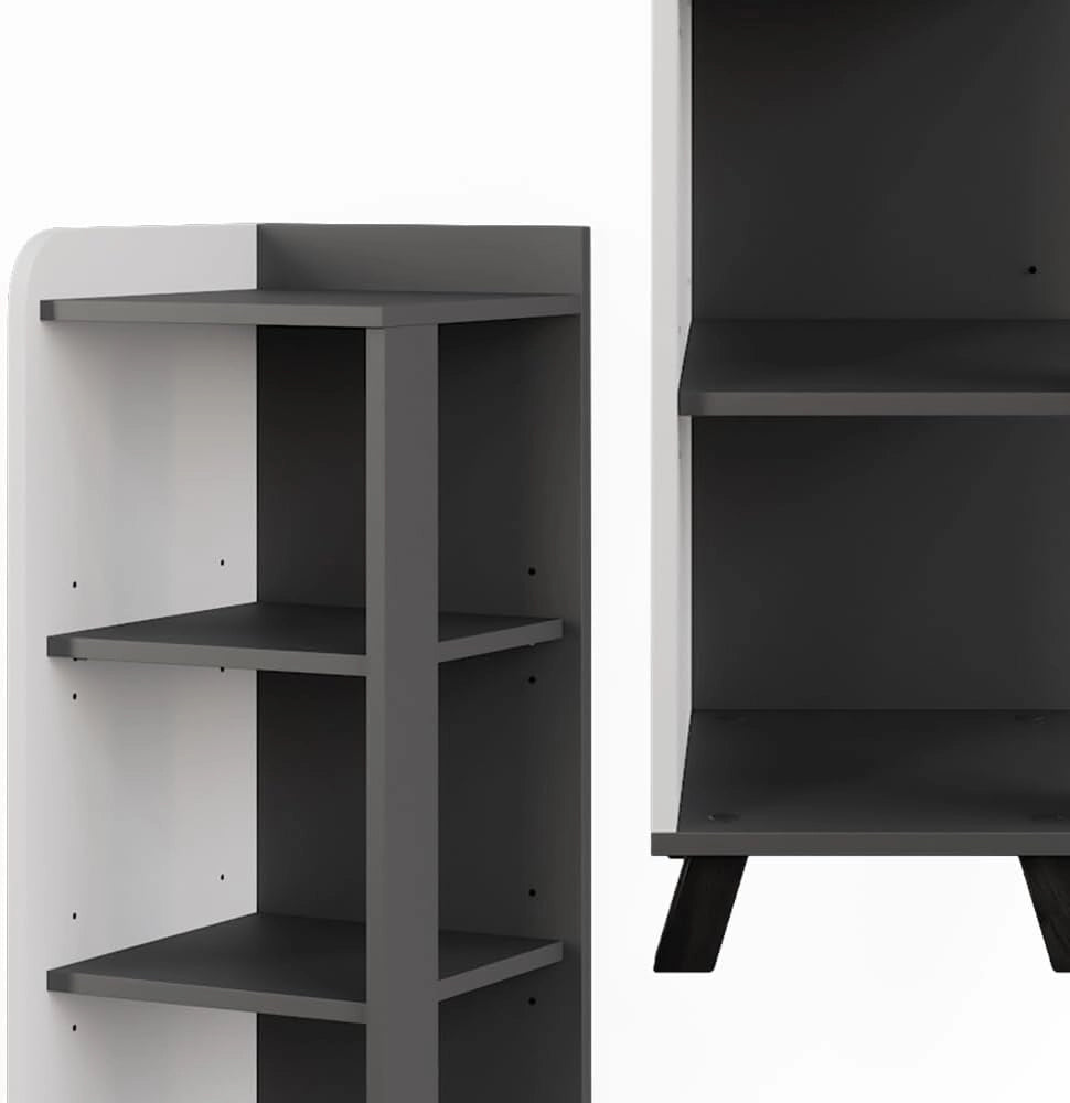 Mobiletto midi Karen, Antracite/bianco, 30 x 90 cm con 4 ripiani, adatto per la conservazione di articoli da bagno e asciugamani