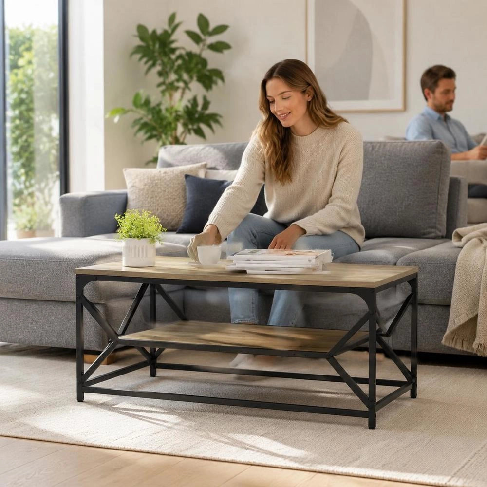 Sonoma Oak Coffee Table, 90x50x40 Cm, Modern Rectangular Steel Frame, Matte Wood Surface, Living Room Table For Magazines, Drinks And Decor