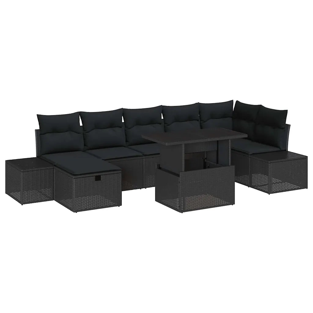 Set Divano da Giardino con cuscino 8 pcs Nero Poly Rattan 3359890