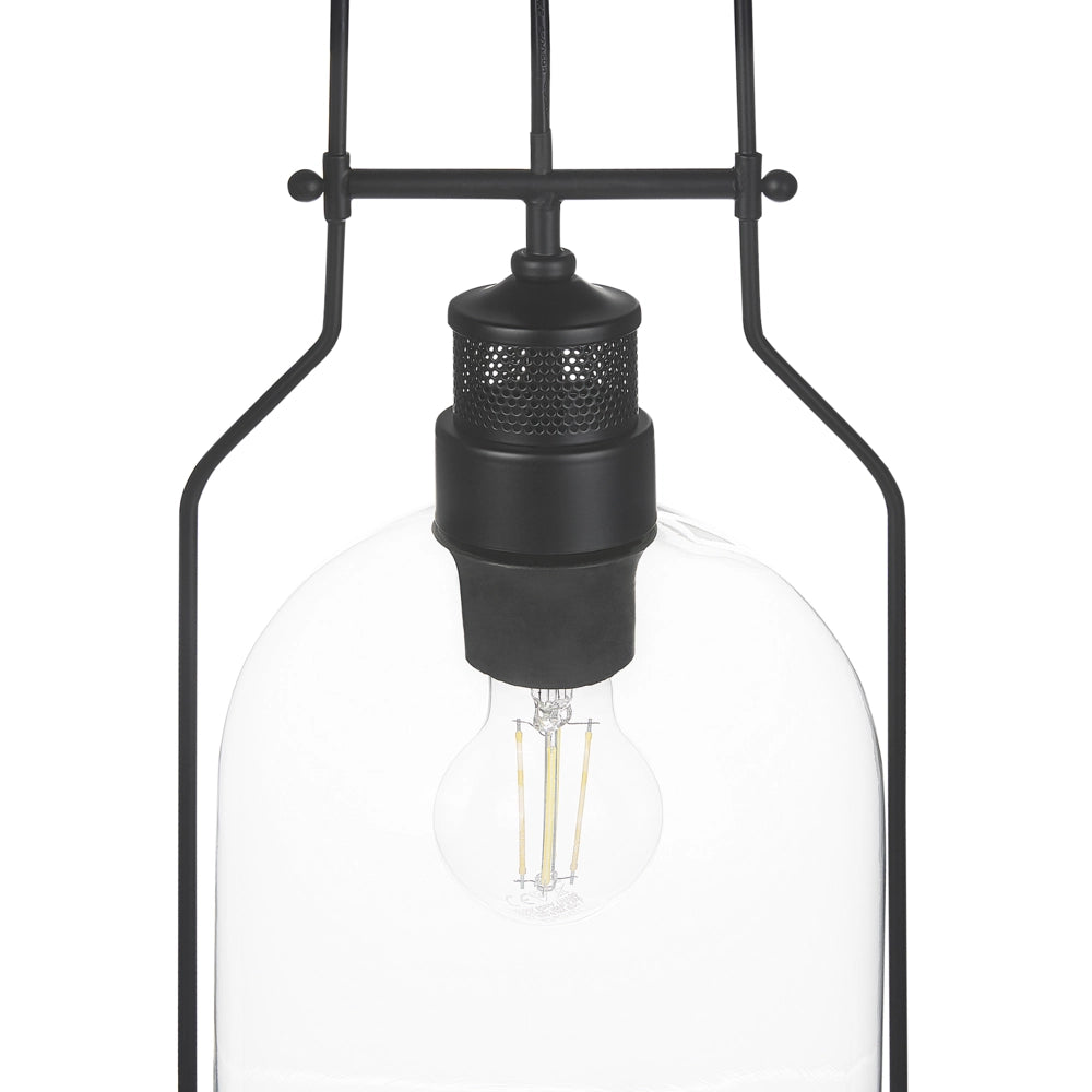 Lampada a sospensione in metallo Nero da 166 cm con montatura in vetro trasparente e paralume in stile retrò