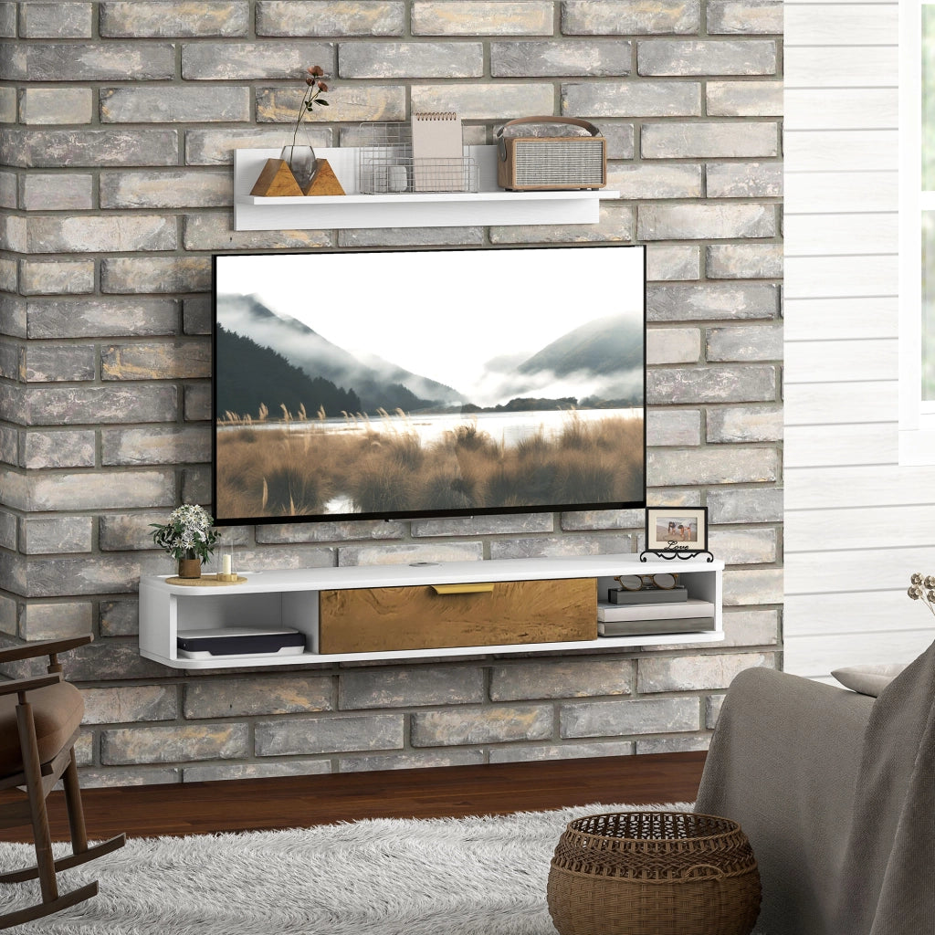 Mobile TV sospeso con ripiano ¨C zephmum ¨C bianco legno 120x24x16 cm