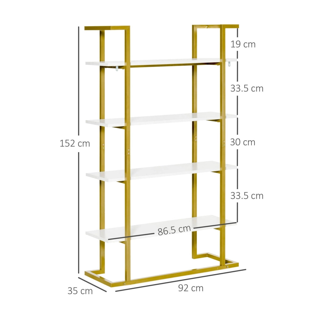 Libreria 4 Ripiani 92x35x152 cm in MDF e Acciaio Bianco e Oro