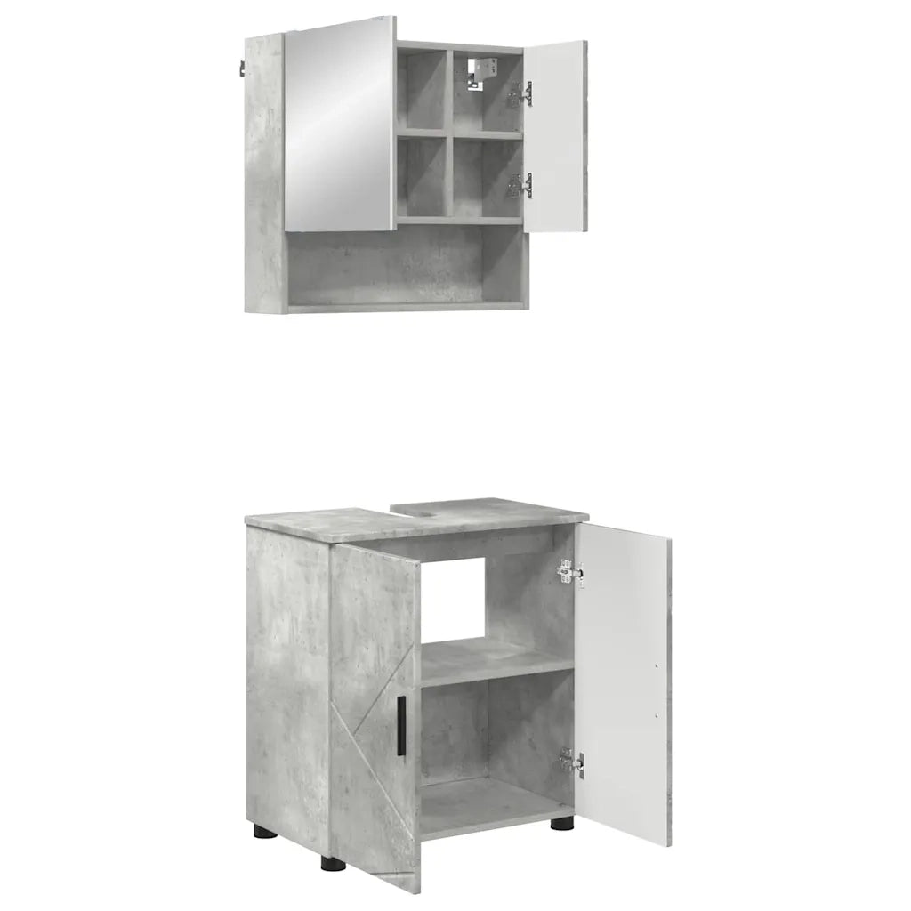 Set di mobili per il bagno con porta 2 pcs Grigio cemento 3392936