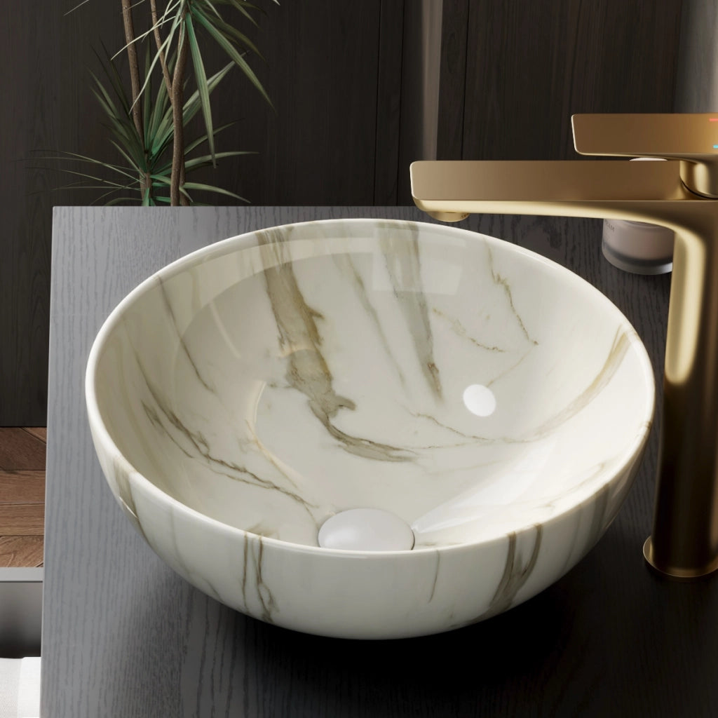 Lavabo 36 cm effetto pietra, bianco, senza mobile e senza rubinetto