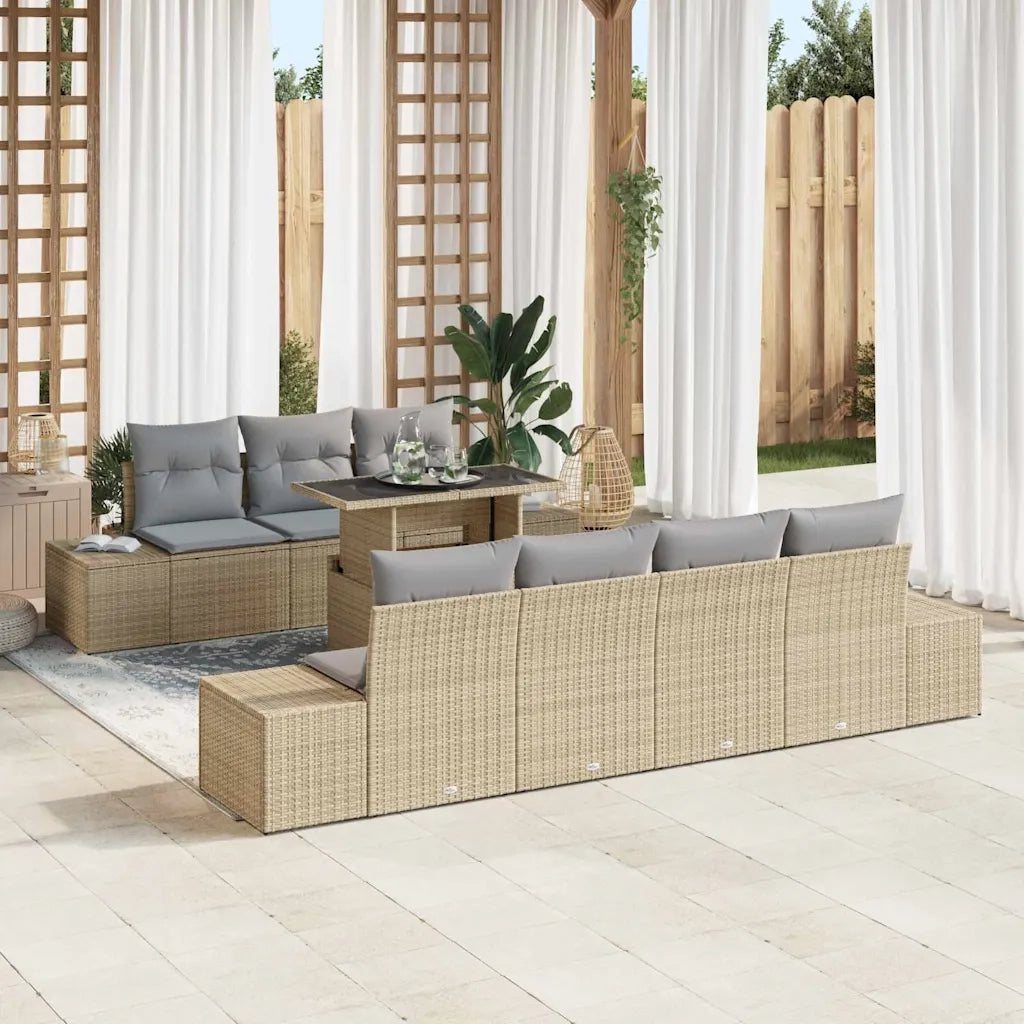Set Divano da Giardino con cuscino 8 pcs Beige e Grigio Chiaro