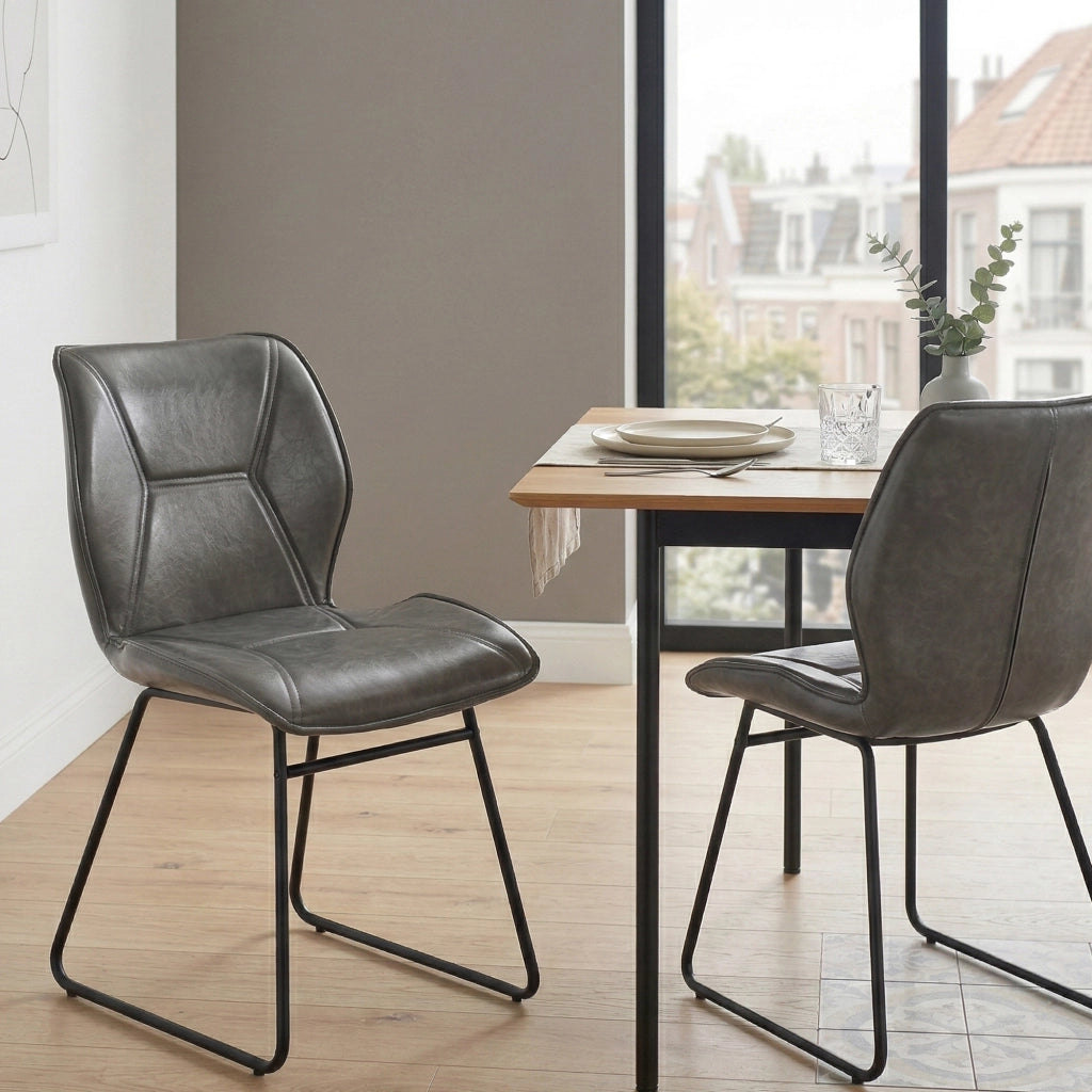 Sedie da Pranzo Set 2 Pezzi Imbottite ¨C MINIMAL ¨C Similpelle con Gambe in Metallo, Grigio