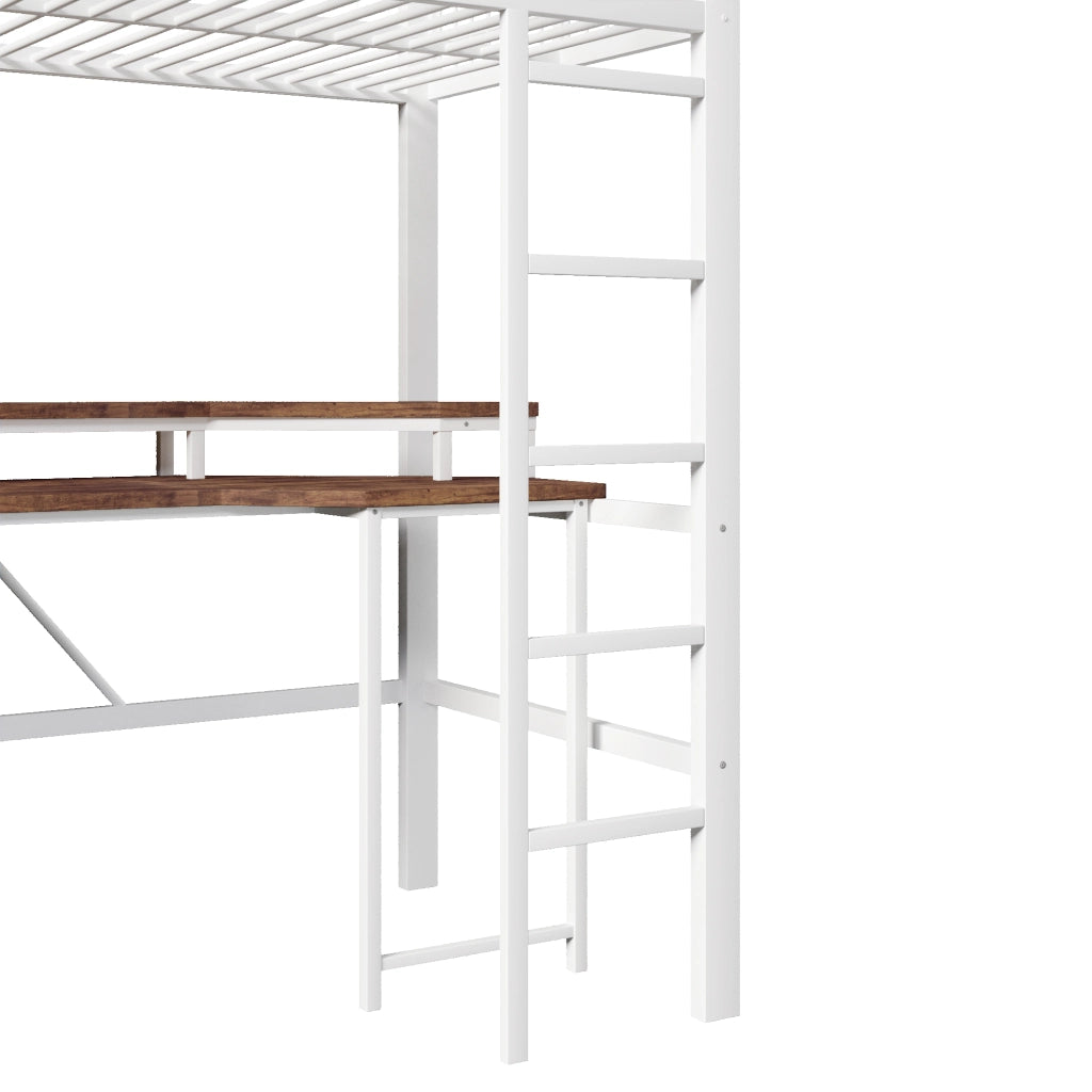 DESMIU Letto A Soppalco 1 Posto con Scrivania, LED Regolabile, USB, Type-C e 2 Prese 90 × 200 cm, Senza Materasso