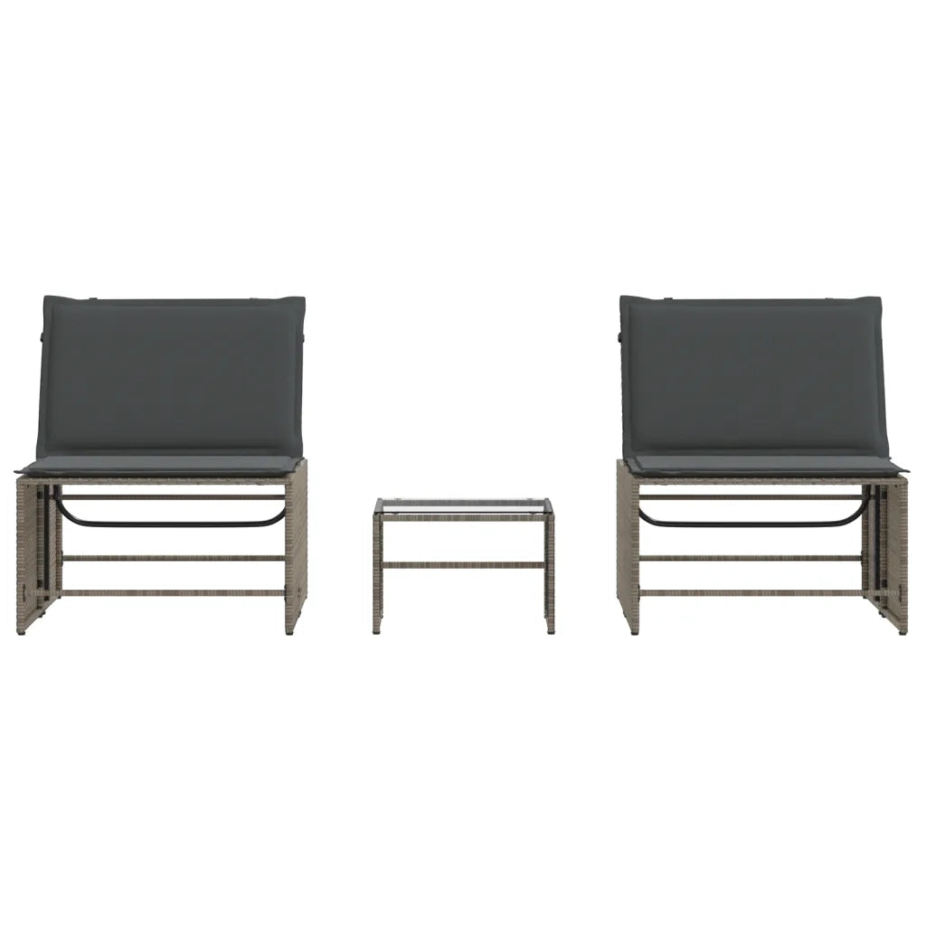 Lettini Prendisole 2 pz | Sdraio da giardino | Lettino da sole con tavolo grigio in polyrattan
