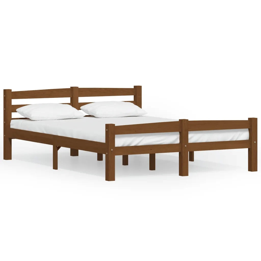 Letto matrimoniale | Letto per adulti | Giroletto senza Materaso Ambrato in Legno di Pino 120x200 cm