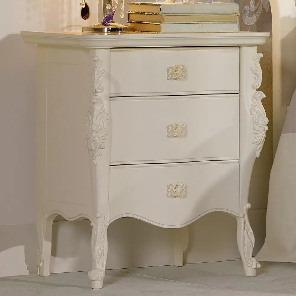 Comodino classico 3 cassetti in legno bianco l.56 p.41 h.68 - Mobili 2G