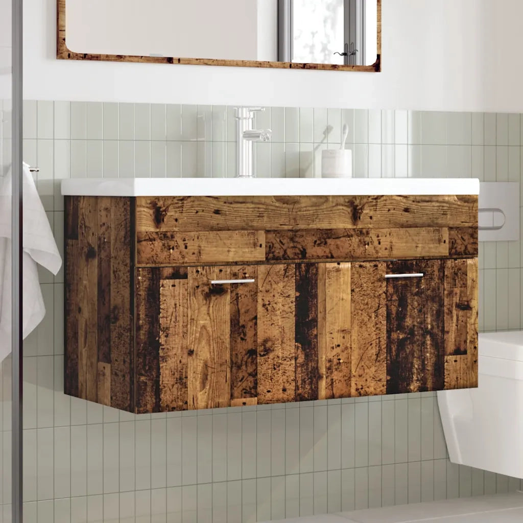 Mobile da Bagno con Lavabo Integrato-Armadietto da bagno con Lavandino Legno Antico