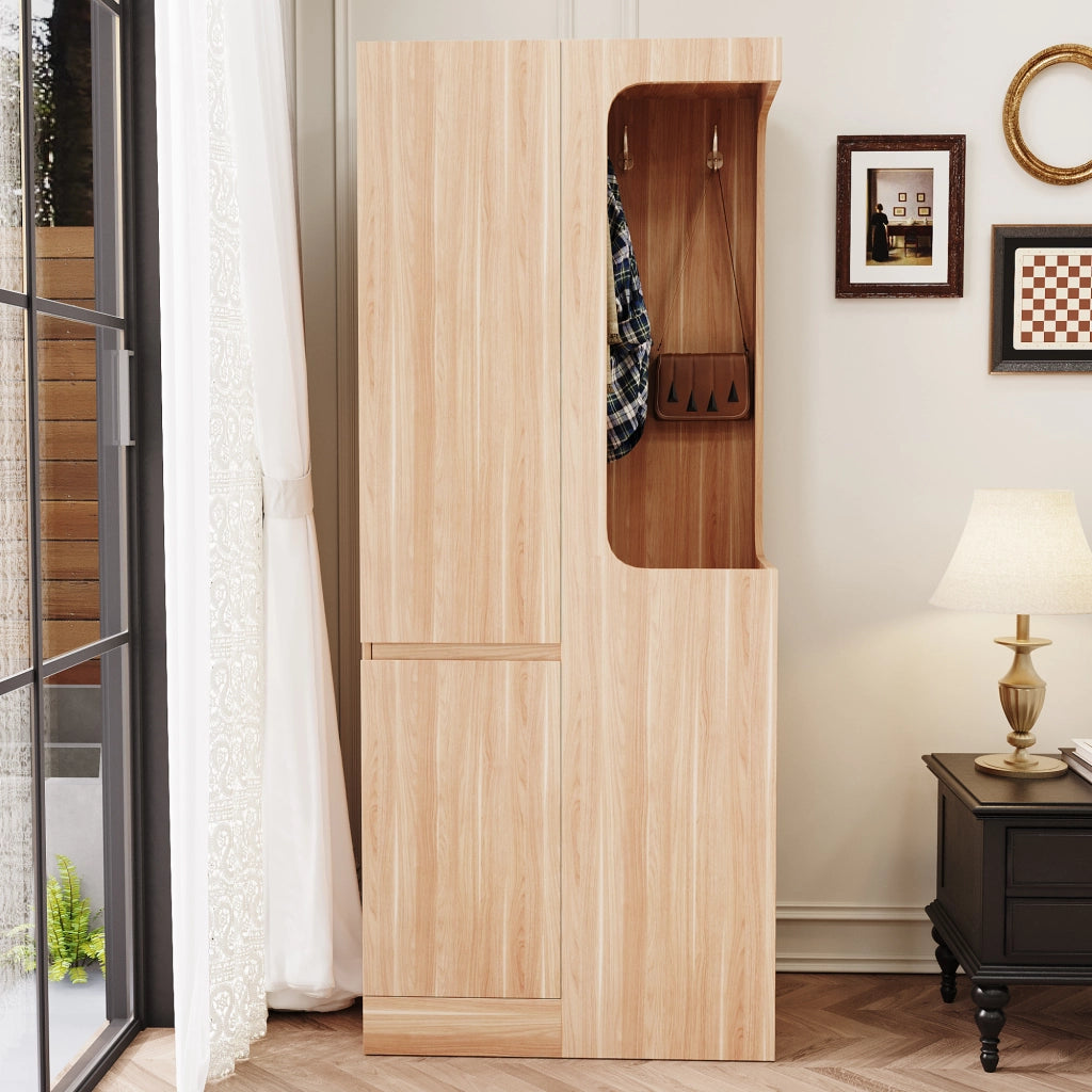 Armadio con 4 cassetti e vano appendiabiti aperto, 1 anta, per camera da letto, in legno naturale, 70 × 40 × 170 cm