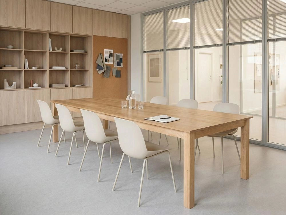 Tavolo da Conferenza Allungabile in MDF  Impiallacciatura Effetto Frassino Chiaro Gambe in Legno di Hevea Piano Rettangolare 180 280 x 100 cm