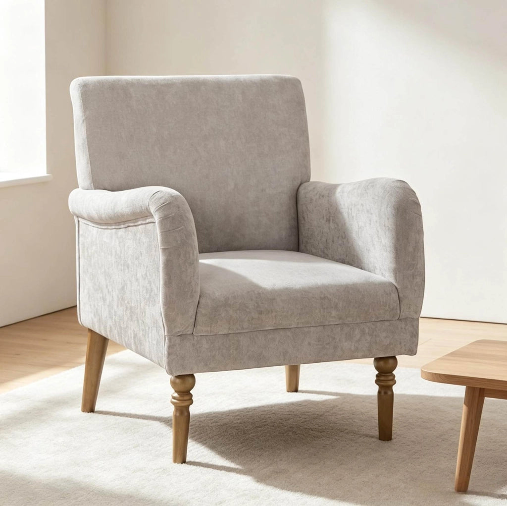 Poltrona lounge a 1 posto in lino grigio con schienale alto