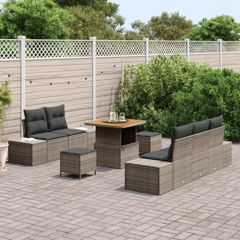 Set di Divani da Giardino  con Cuscini Grigio Polyrattan Acacia
